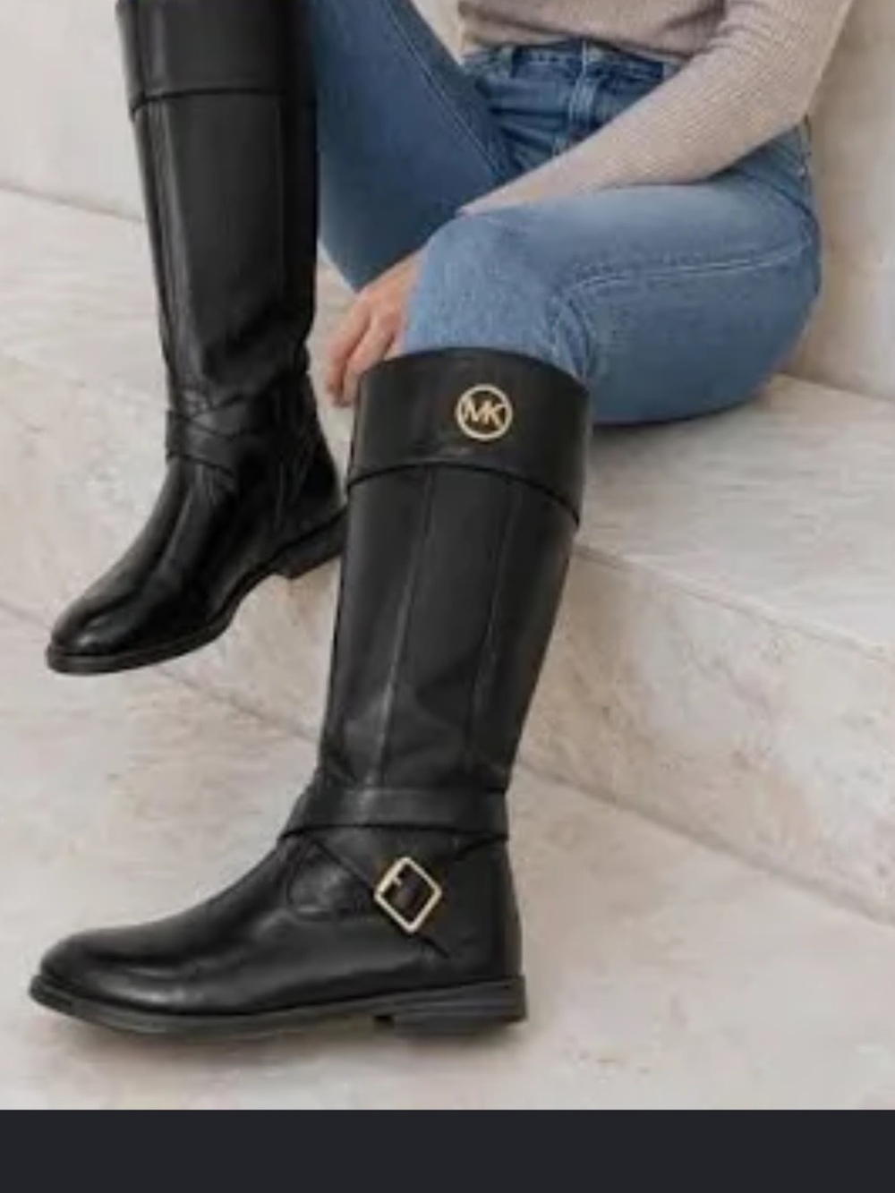 Knee-high leather boots with MK logo